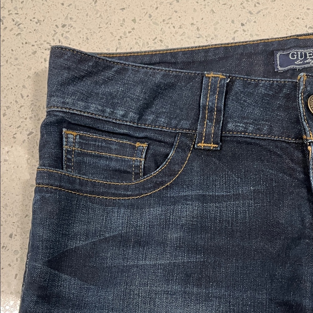 GUESS Low Rise Daredevil Boot Dark Blue Contrast Stitching Stretch Jeans Size 29 - Picture 6 of 16